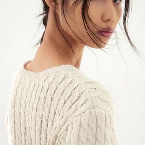 American Eagle Outfitters Cream Cable Knit Sweater